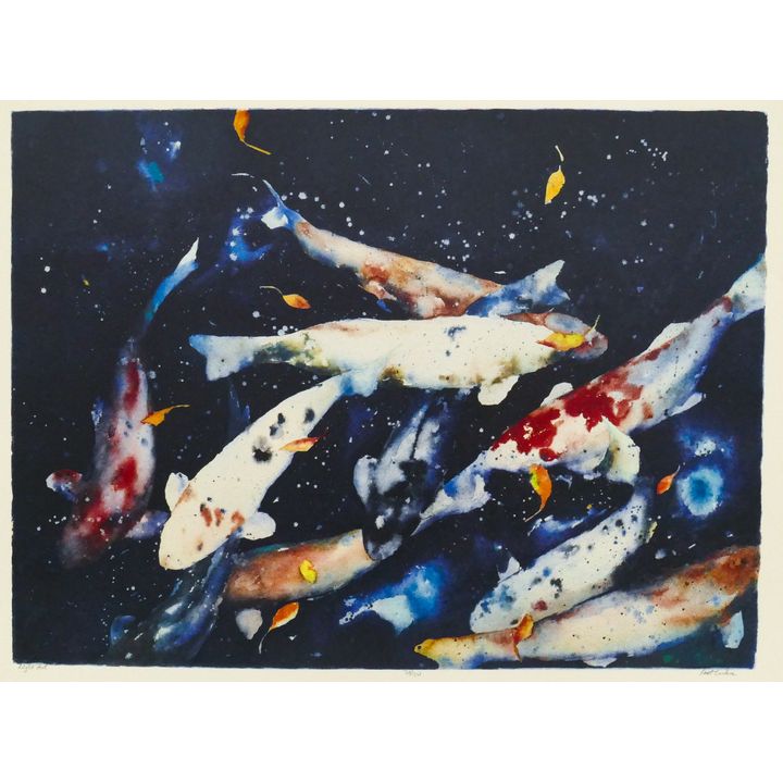 Kent Lovelace ''Night Pool'' (Koi Fish) S/N Color Lithograph 29.5''x40'' Sheet