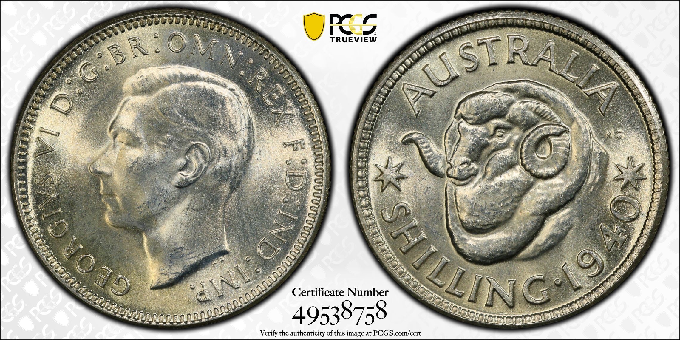 George VI, Shilling, 1940, PCGS MS64