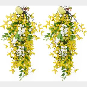 VALERY MADELYN 2 PACK PRE-LIT SPRING FORSYTHIA FLOWER TEARDROP SWAG WITH LIGHTS, 24 INCH SUMMER TEARDROP WREATH WITH BIRDS FOR FRO