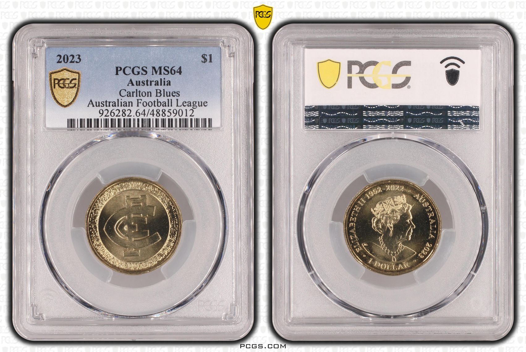 Elizabeth II, AFL - Carlton Blues , One Dollar, 2023, PCGS MS64