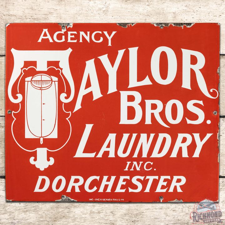 Taylor Bros. Laundry Inc. Dorchester SS Porcelain Sign w/ Logo