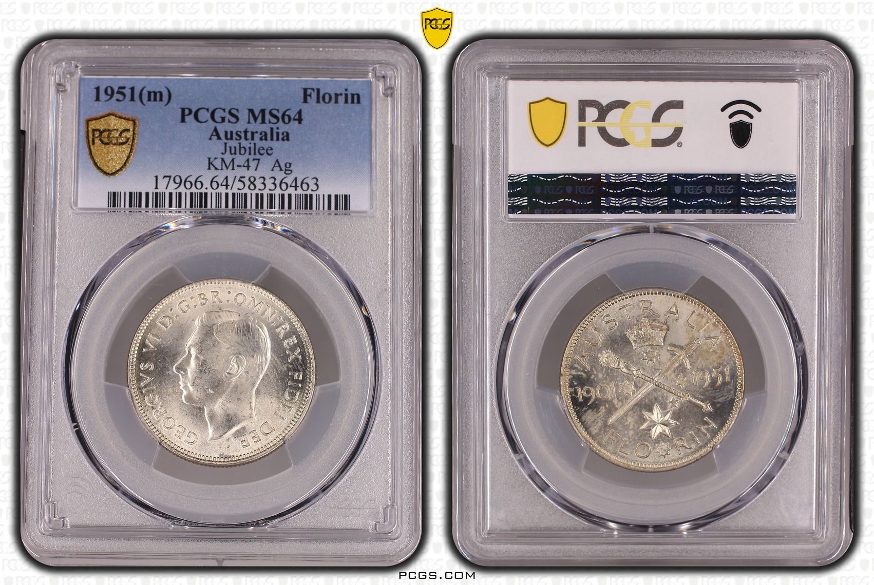 George VI, Jubilee, Florin, 1951(m), PCGS MS64