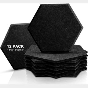 NO-ADHESIVE SONIC ACOUSTICS 12 PACK HEXAGON ACOUSTIC PANELS, 14" X 12" X 0.4" HIGH DENSITY SOUND ABSORBING PANELS SOUND PROOF INSU