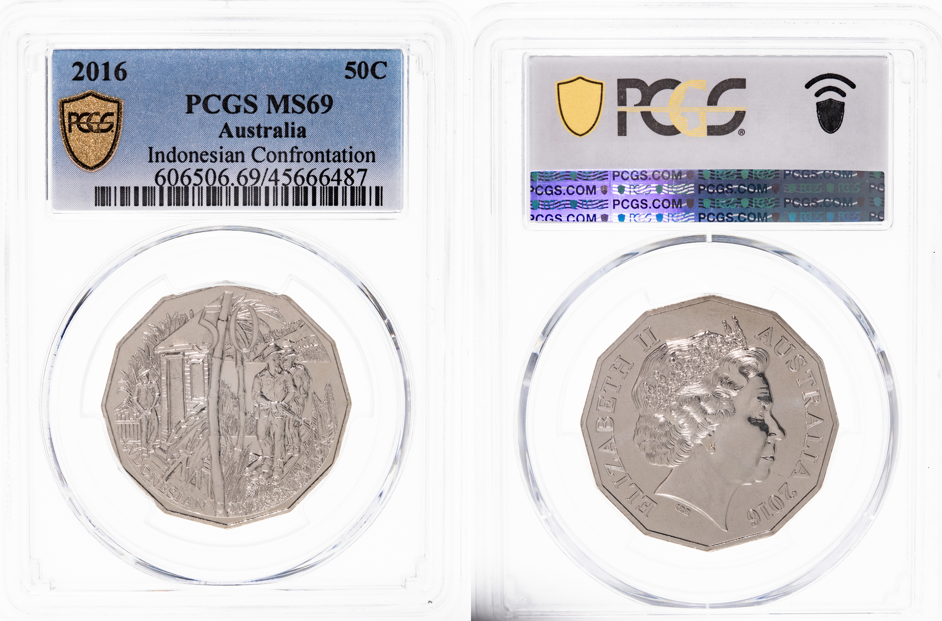 Elizabeth II, Indonesian Confrontation, Fifty Cent, 2016, PCGS MS 69