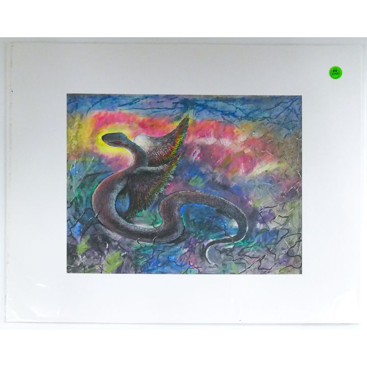 Neil Meitzler ''Winged Snake'' Mixed Media on Paper Matted 16''x20''