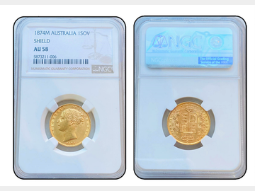 1874 VICTORIA MELBOURNE MINT SOVEREIGN NGC AU58