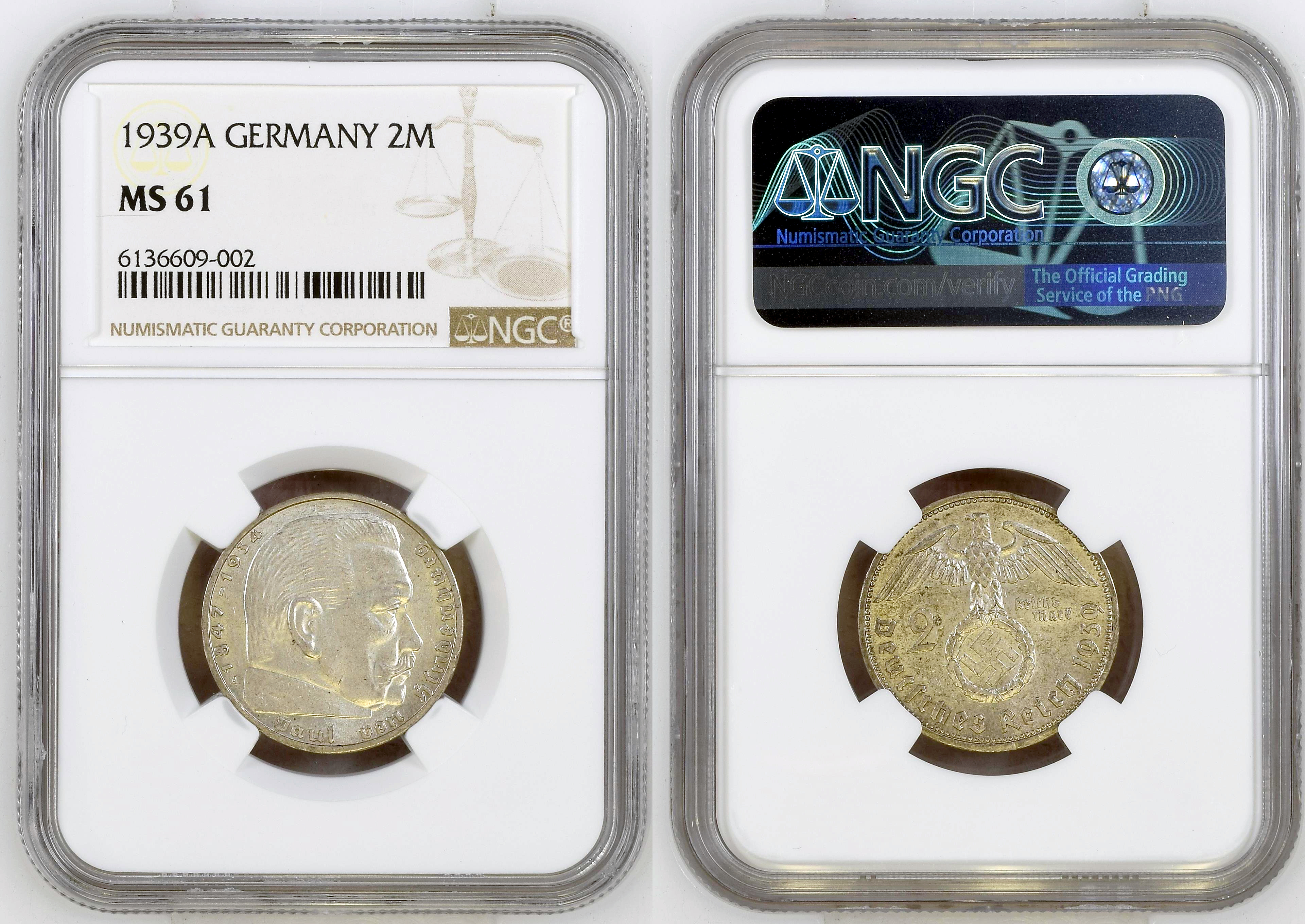 Germany, Two Mark, 1939A, NGC MS 61