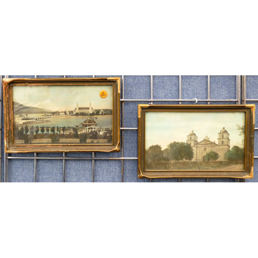2pc Antique Tinted Scenic Photographs Framed 8''x12''