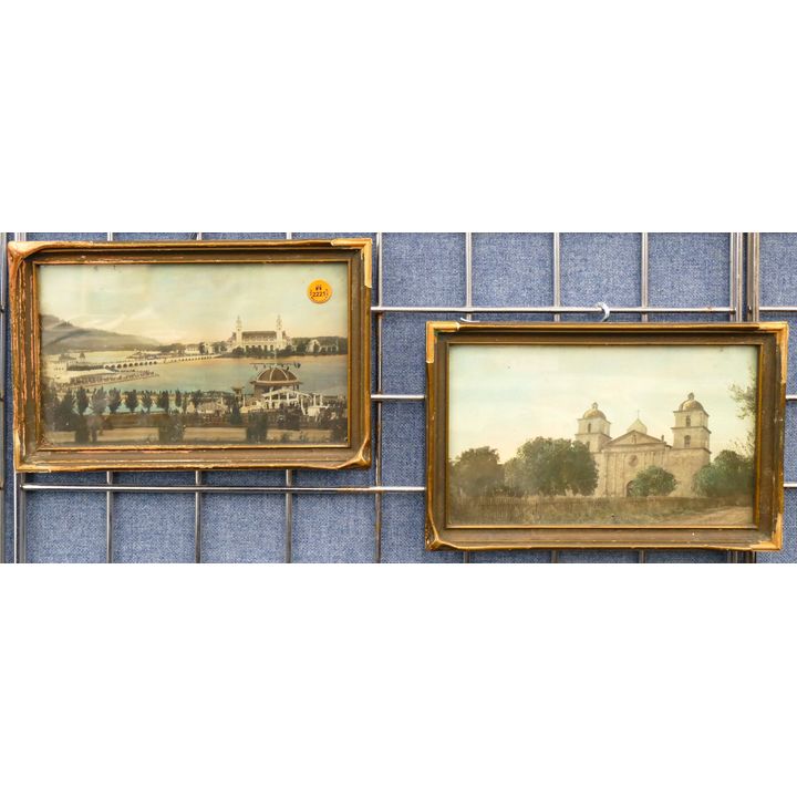 2pc Antique Tinted Scenic Photographs Framed 8''x12''