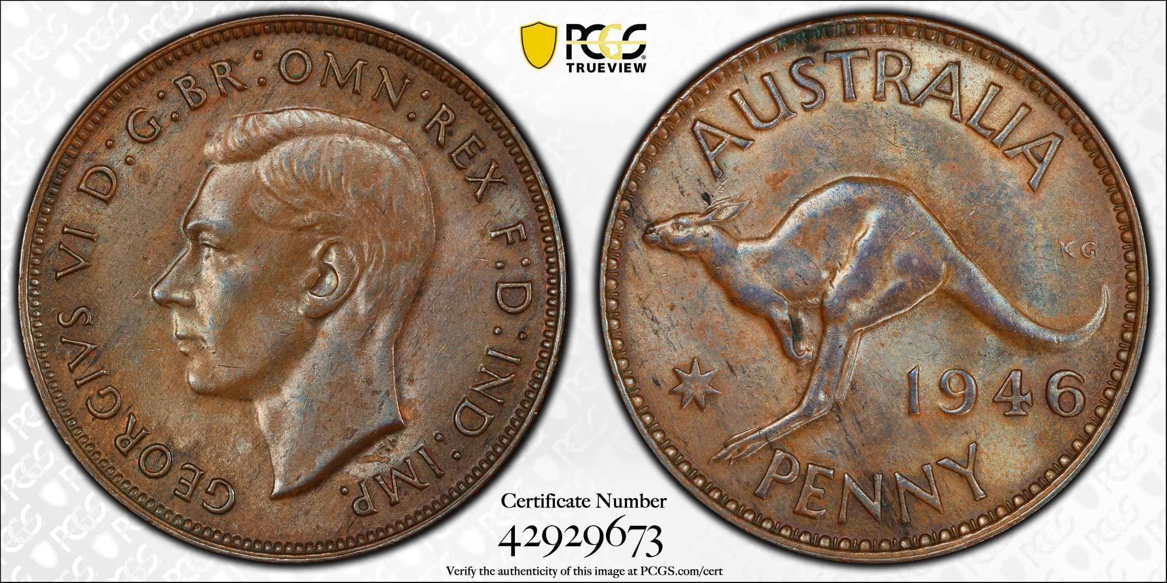 George VI, Penny, 1946, PCGS MS62BN