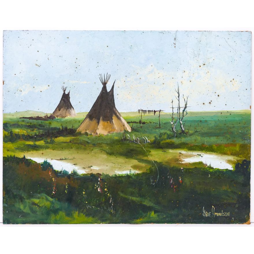 Gene Amondson ''Teepees on the Prairie'' Oil on Masonite