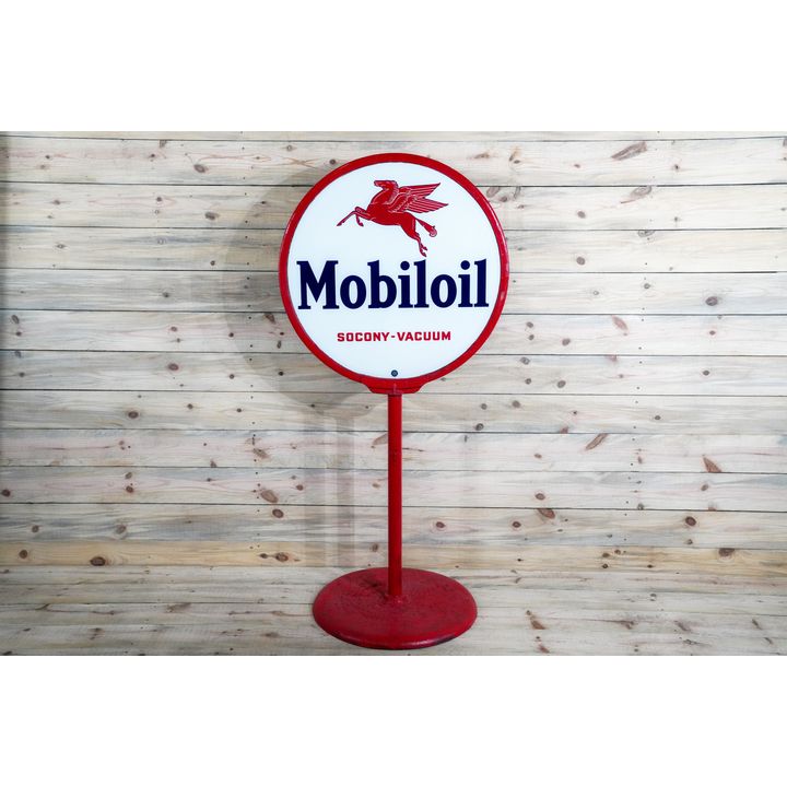 30" Mobiloil w/ Pegasus Socony-Vacuum Double Sided Porcelain Curb Sign TAC 9.5