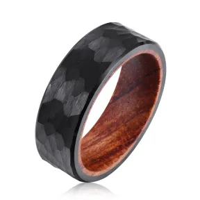 Men s Black Hammered Tungsten Rosewood Ring Black / Brown Men P 1/2 |