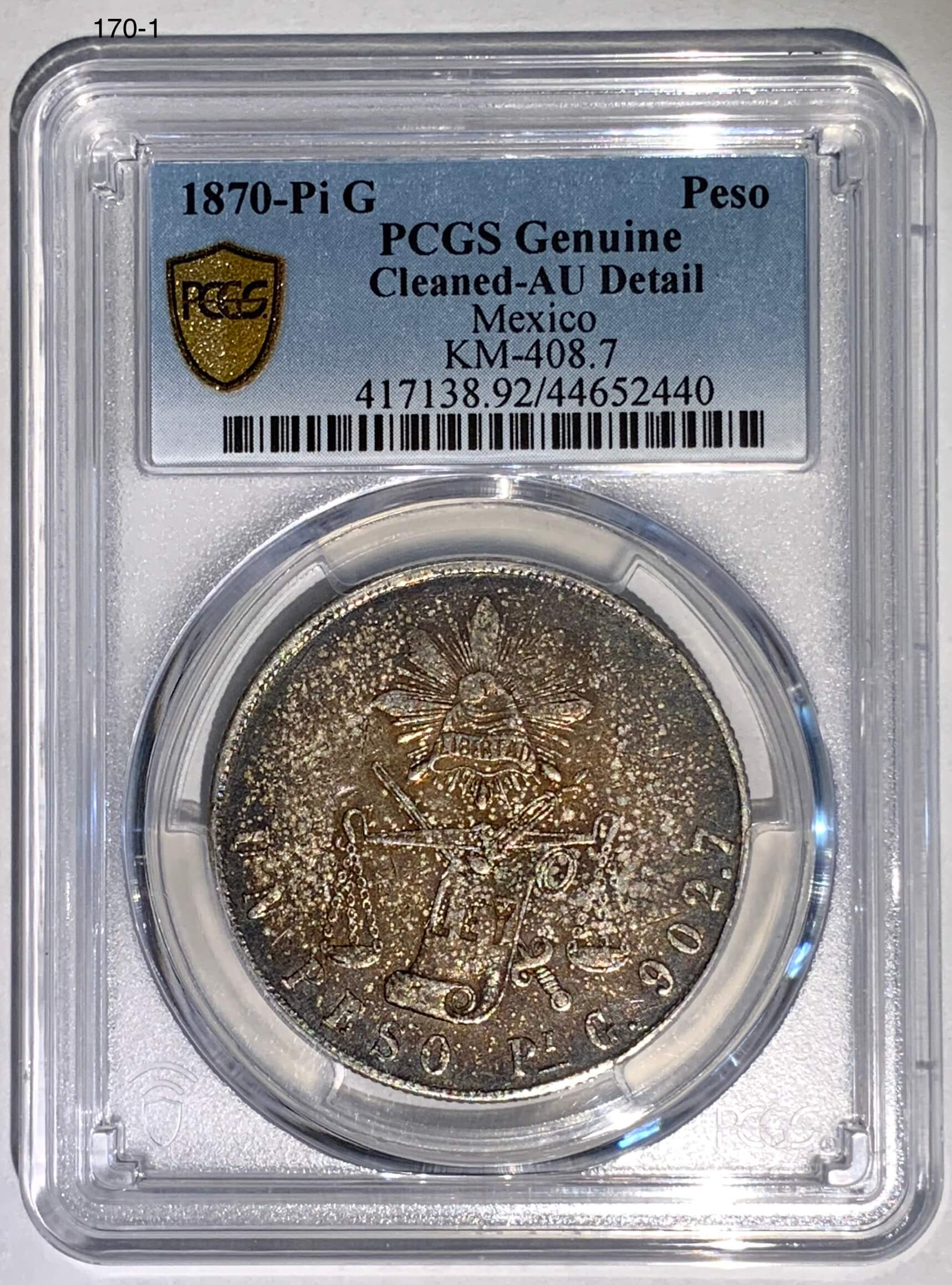 メキシコ-Mexico. PCGS Genuine Cleaned-AU Detail. 美／極美. 自由の
