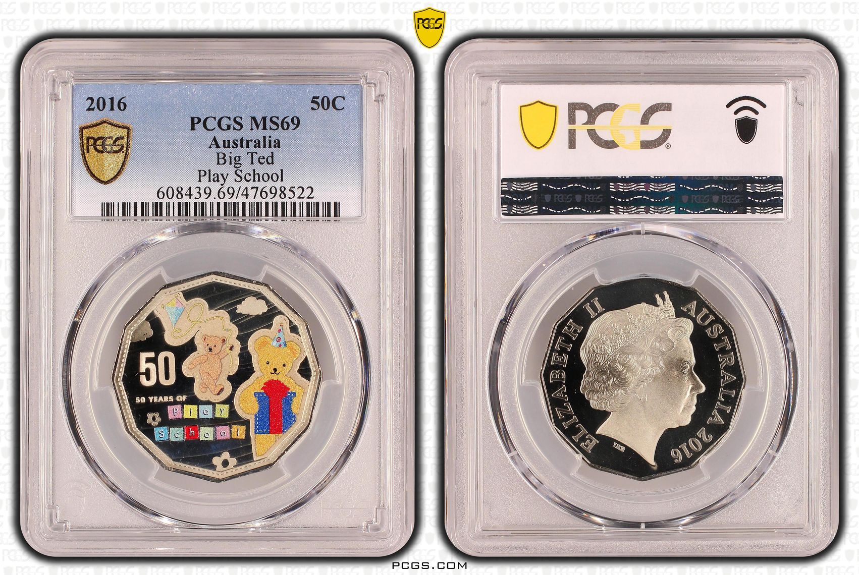 Elizabeth II, Play School Big Ted, Fifty Cent, 2016, PCGS MS69