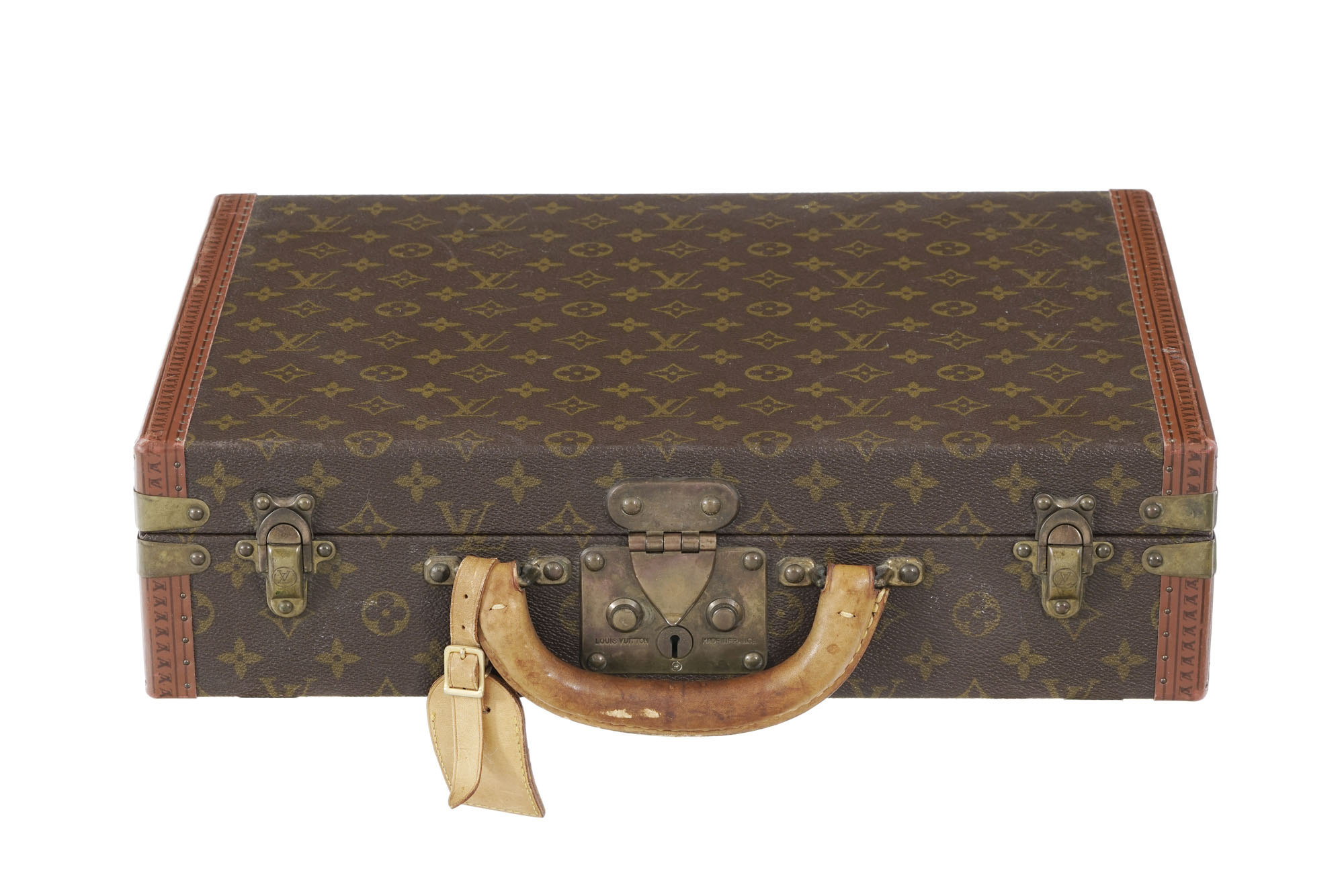 Malette Louis Vuitton President en toile monogram enduite marron et cuir  naturel