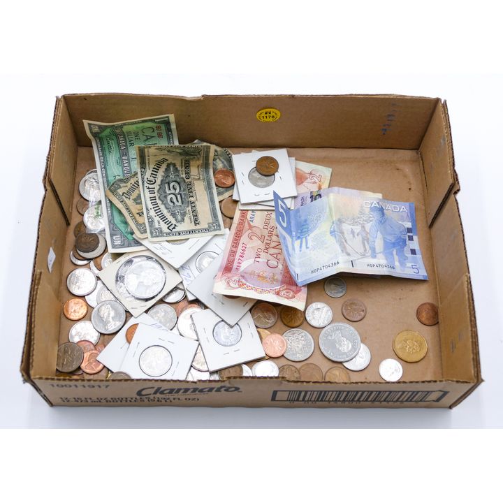 Box Canadian Coins & Currency - 1.8 Pounds TW