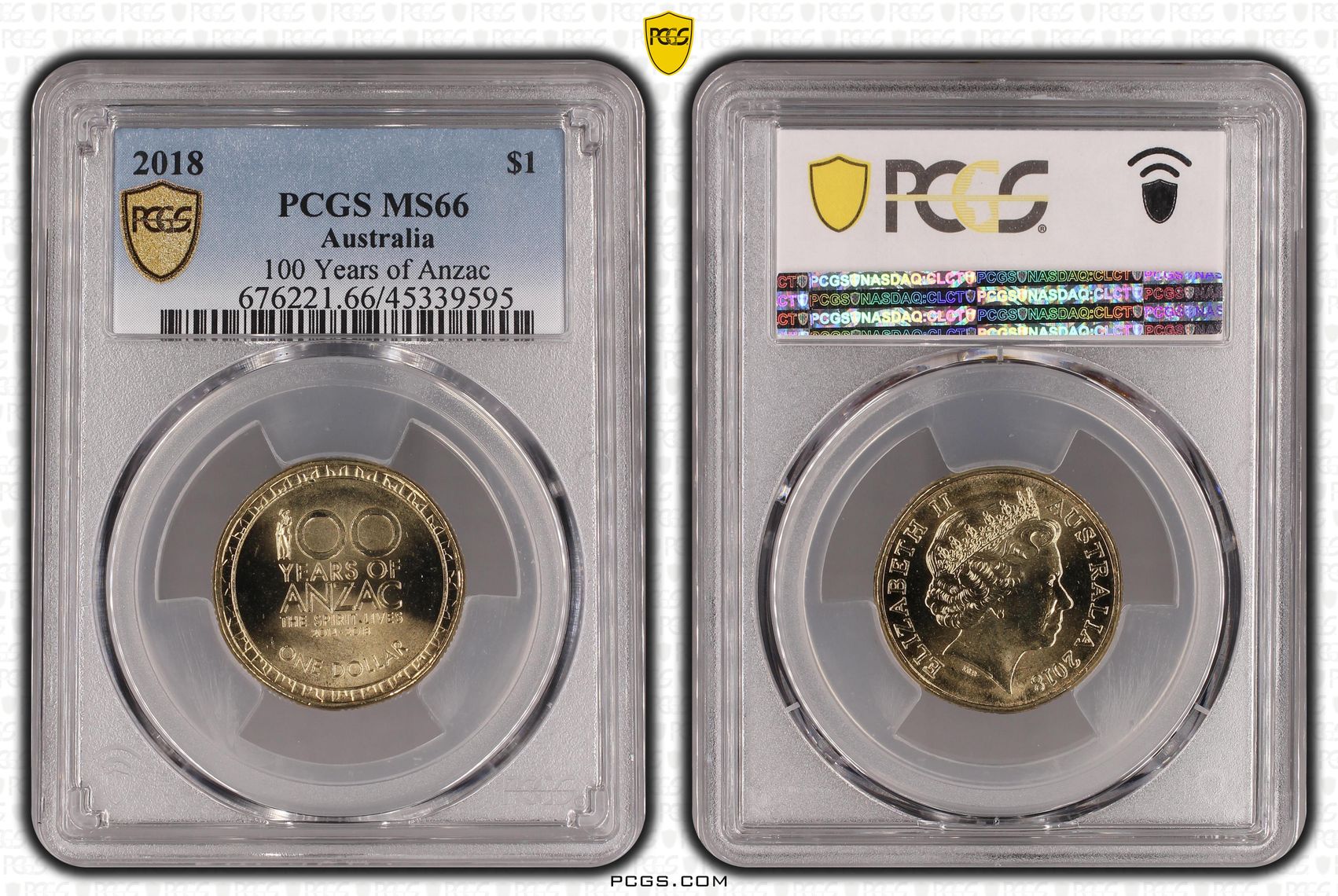100 Years of Anzac, One Dollar, 2018, PCGS MS66
