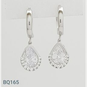 Sterling Silver Encrusted Teardrop Hoop Earrings With Czs - 51533/266
