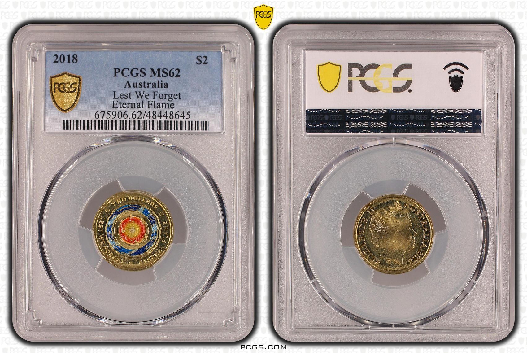 Elizabeth II, Lest We Forget Eternal Flame, Two Dollar, 2018, PCGS MS62