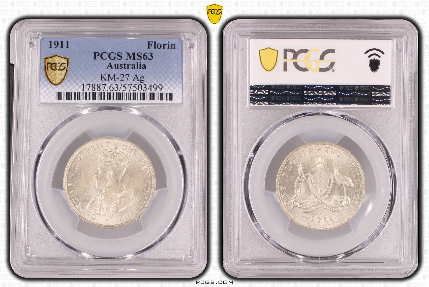George V, Florin, 1911, PCGS MS63