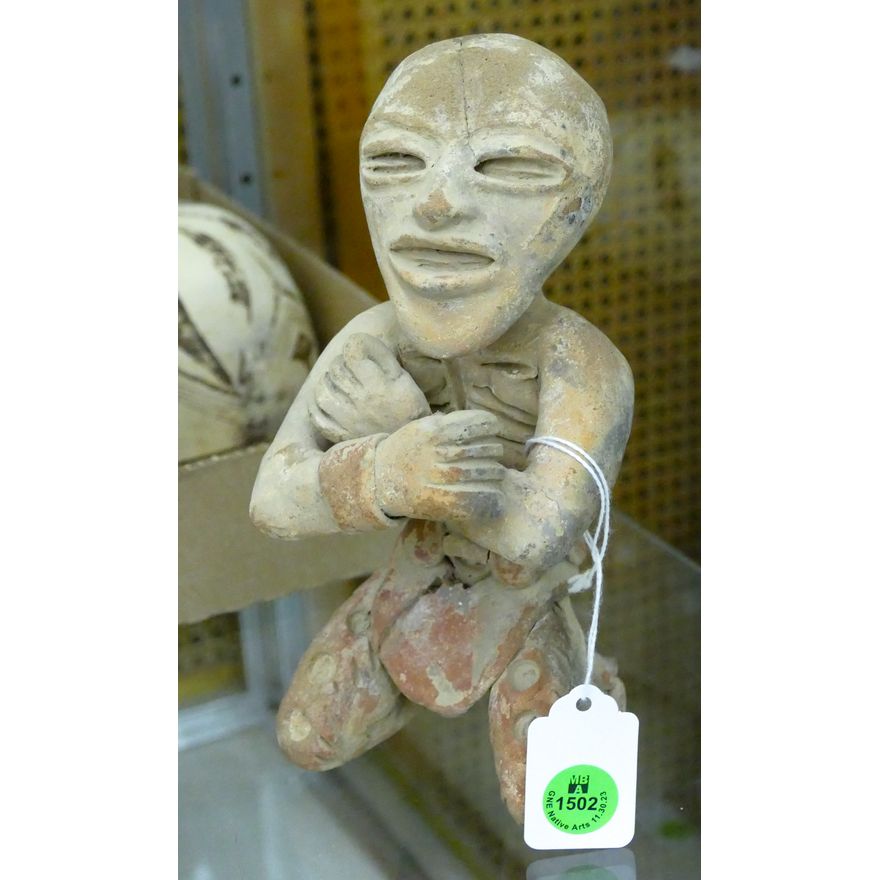 Pre Columbian Seated Skeletal Ceramic Figure 8''