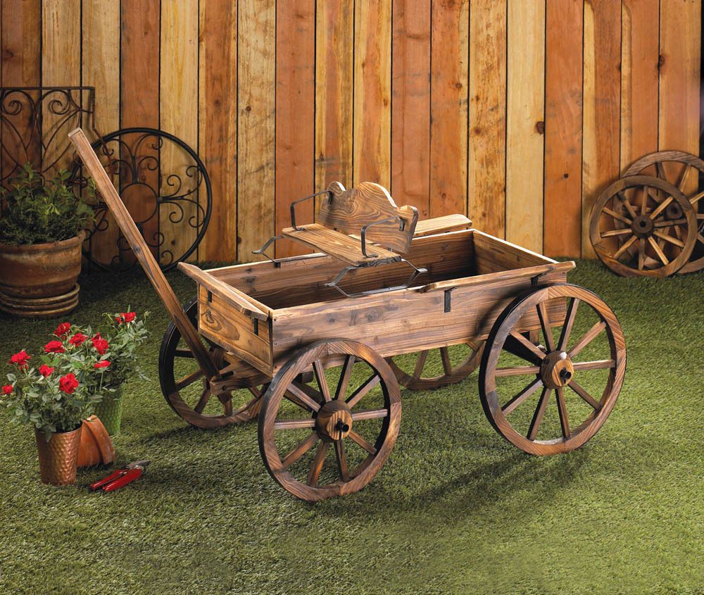 Wooden Garden Cart Planter 