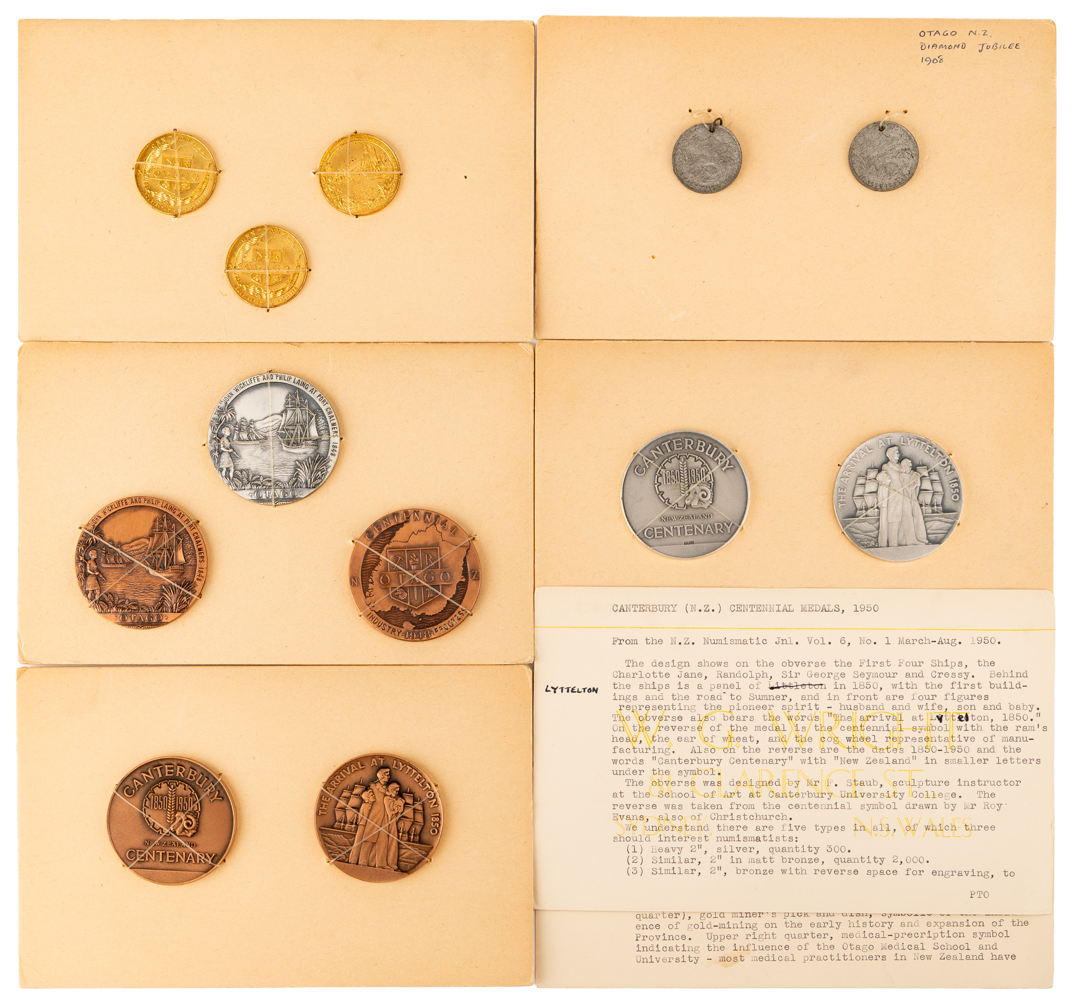 New Zealand, Otago Diamond Jubilee & Centennial and Canterbury Centennial, 1908 - 1950, UNC