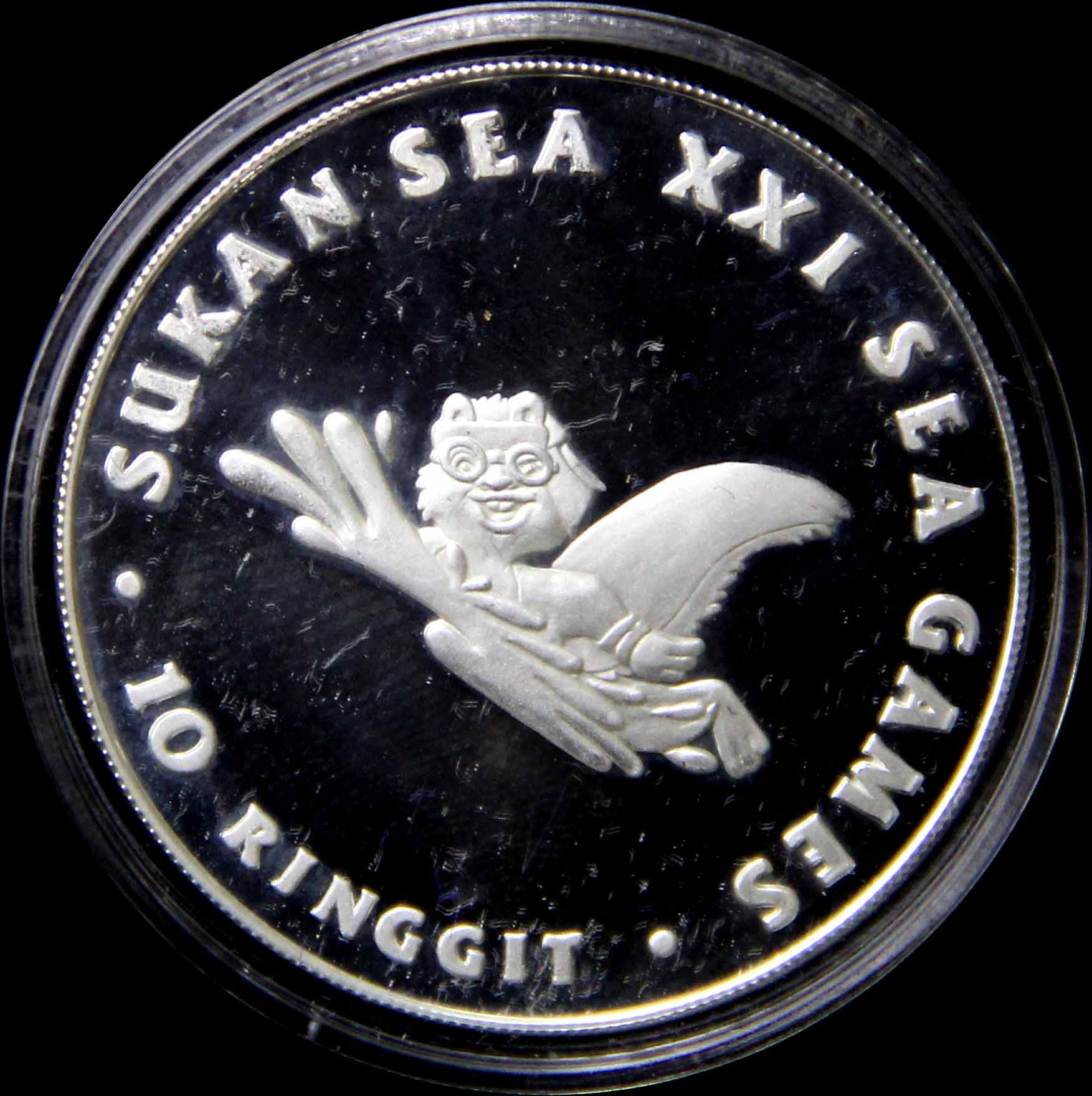 Malaysia, 2001, 10 Ringgit, 21th SEA Games, Silver Proof, UNC with 