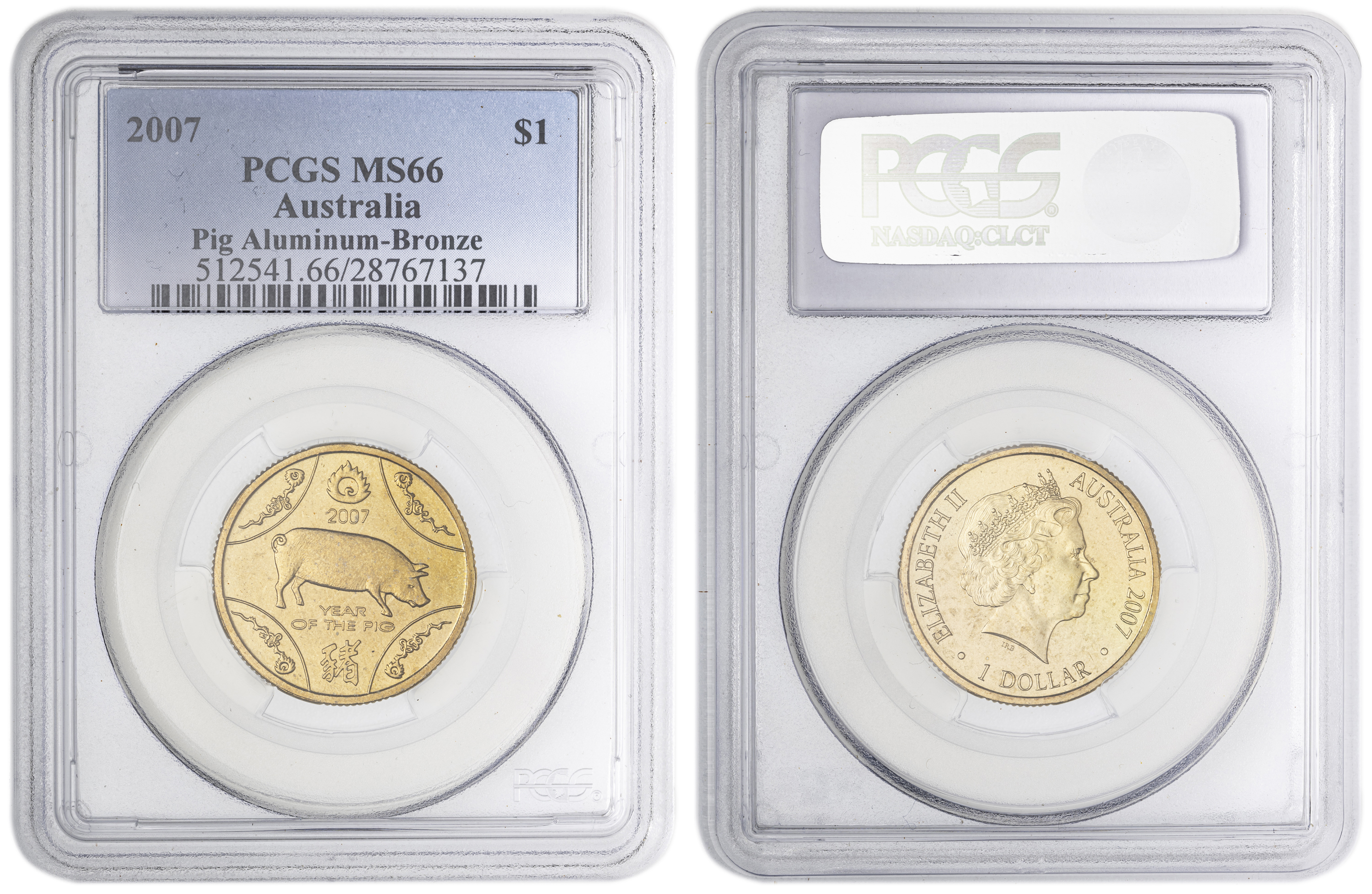 Yea of the Pig - Aluminum-Bronze , One Dollar, 2007, PCGS MS66