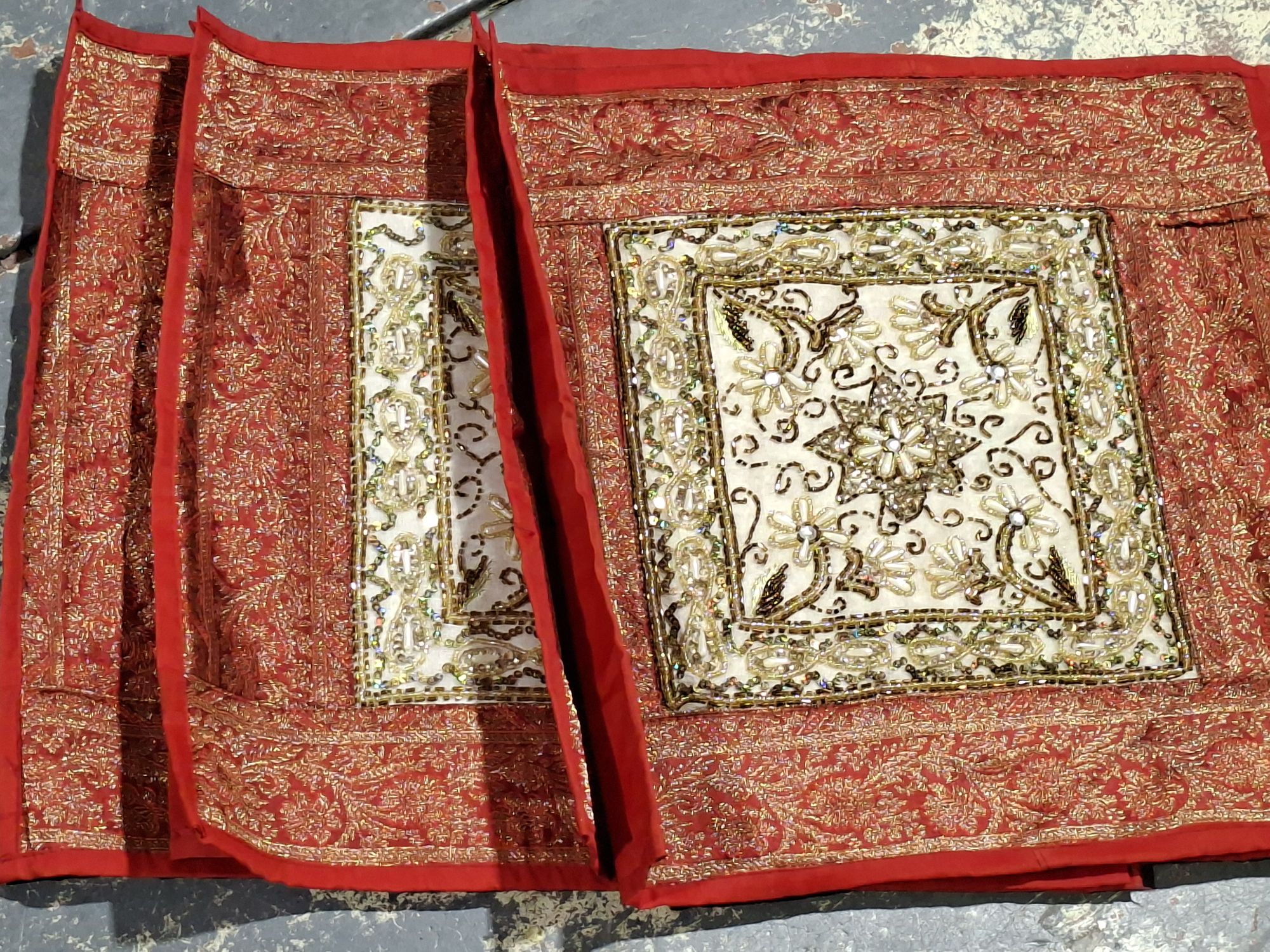 5 Red Brocade Cushion Covers