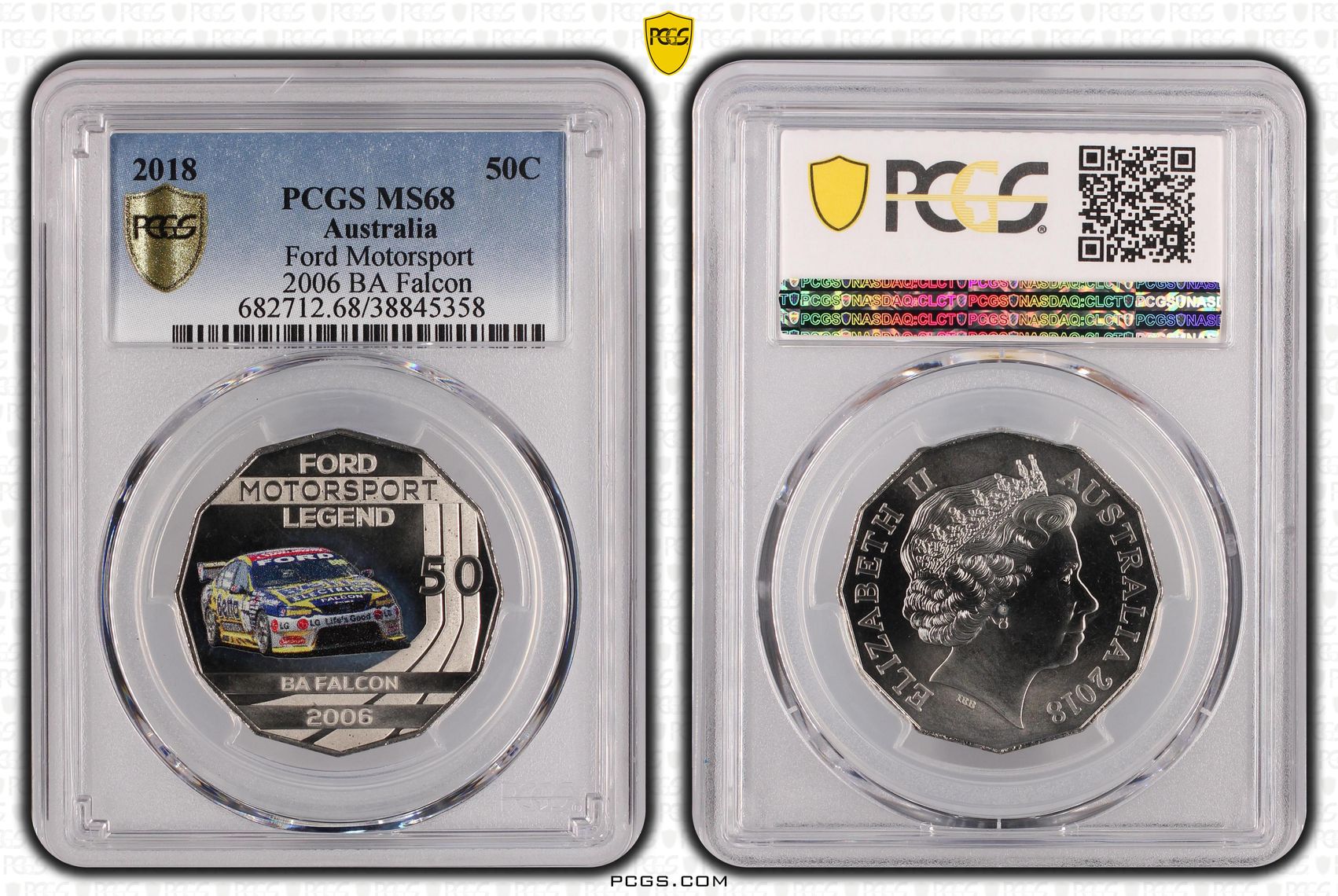 2018 Australia Fifty Cent, 50c Ford Motorsport - 2006 BA Falcon PCGS - MS68 -358