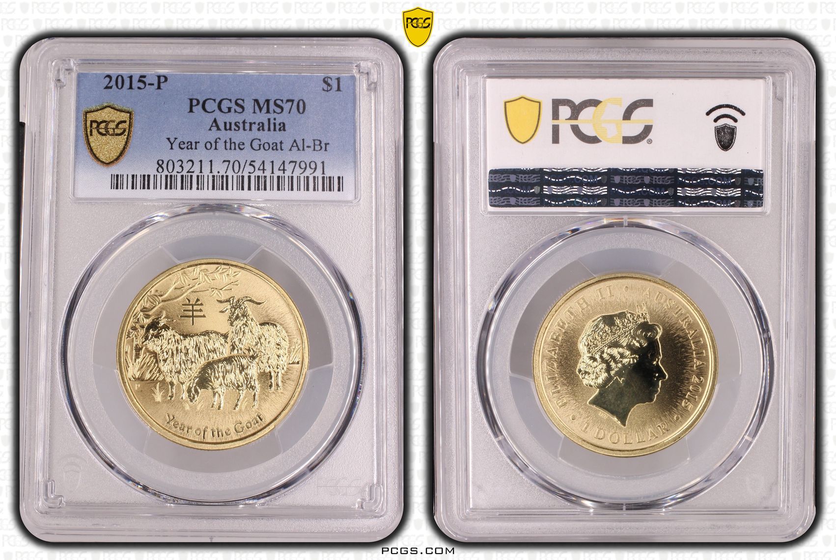 Year of the Goat Al-Br, POP 14/0, One Dollar, 2015-P, PCGS MS70