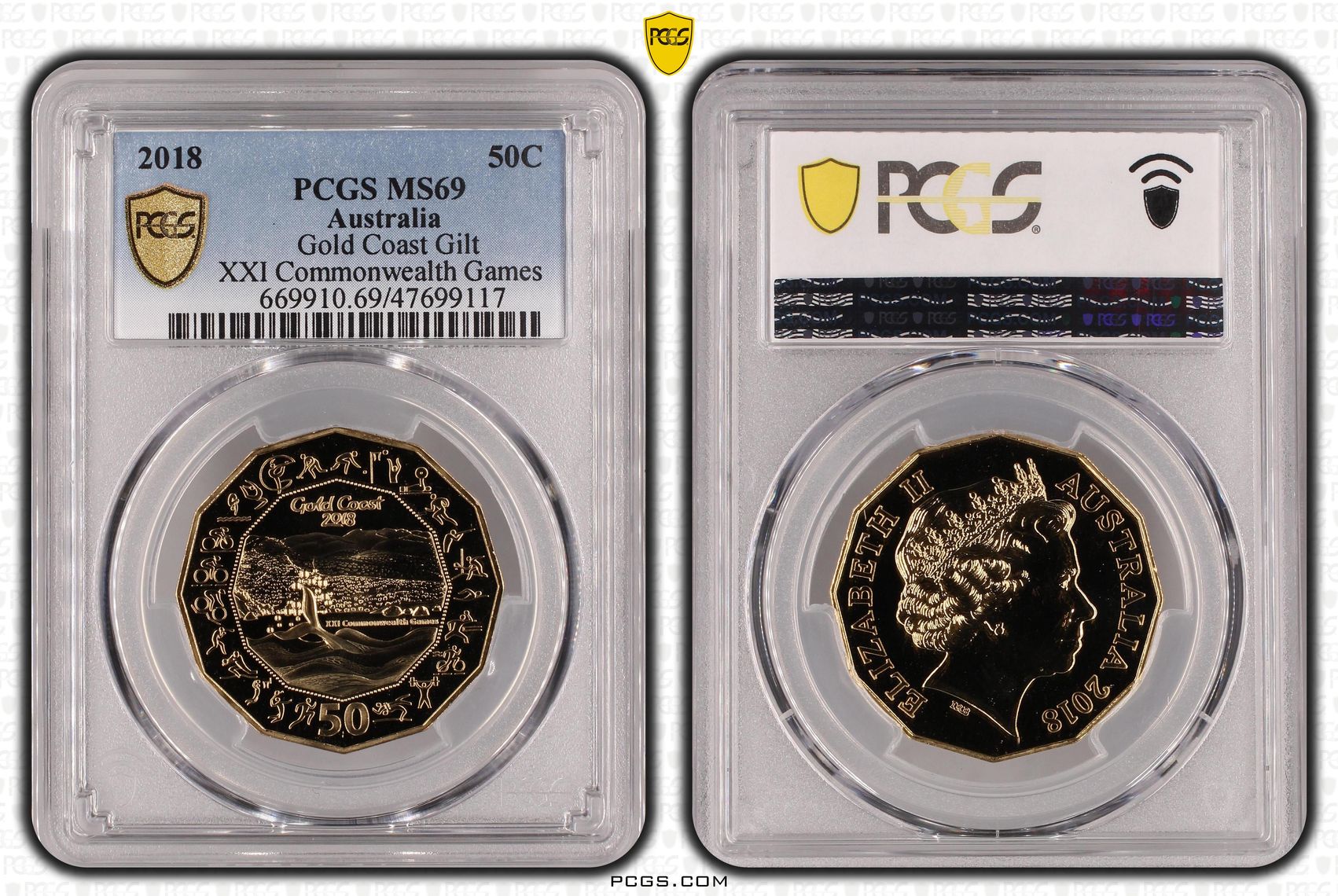 Gold Coast Gilt XXI Commonwealth Games, Fifty Cent, 2018, PCGS MS 69
