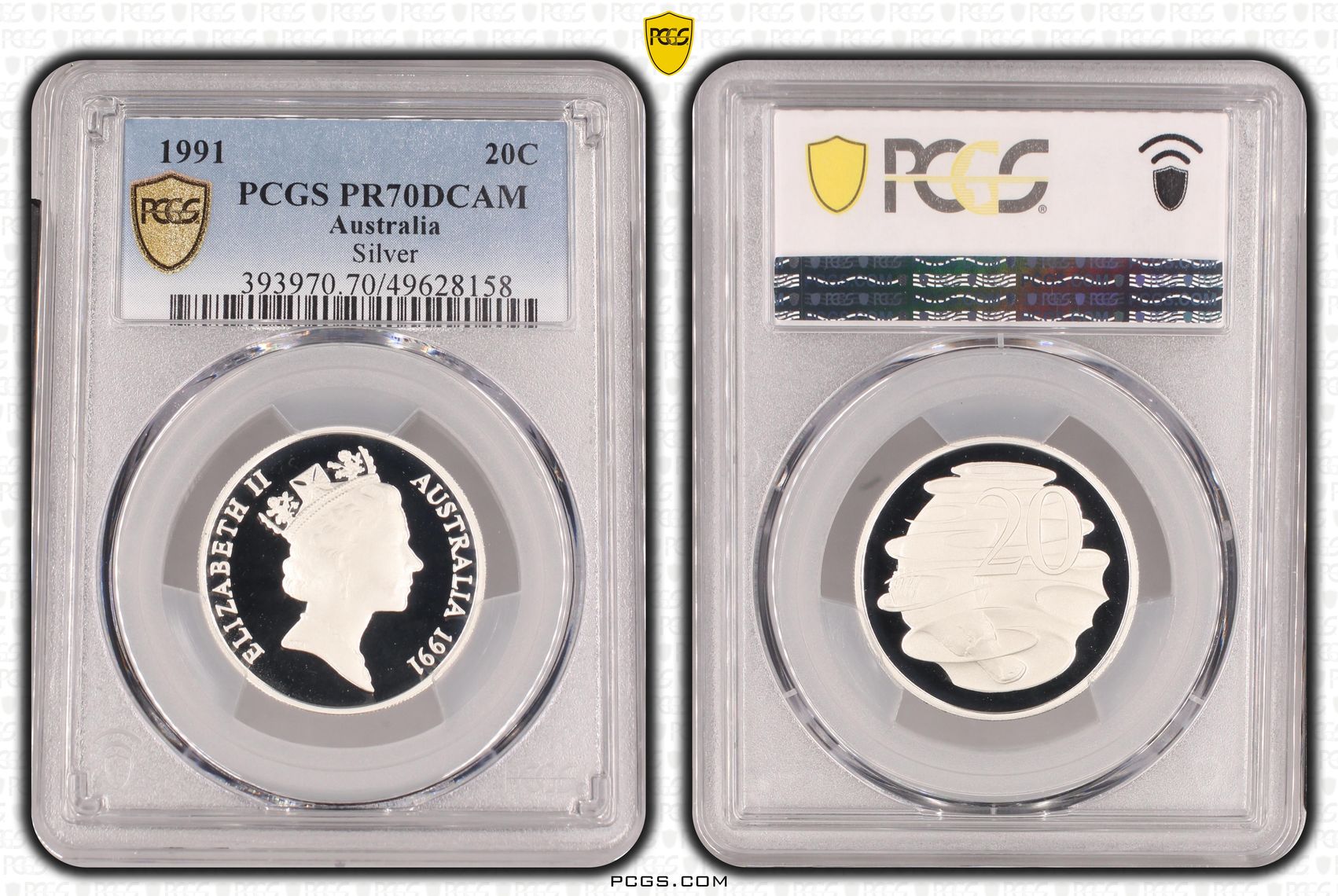Silver, Twenty Cent, 1991, PCGS PR70DCAM