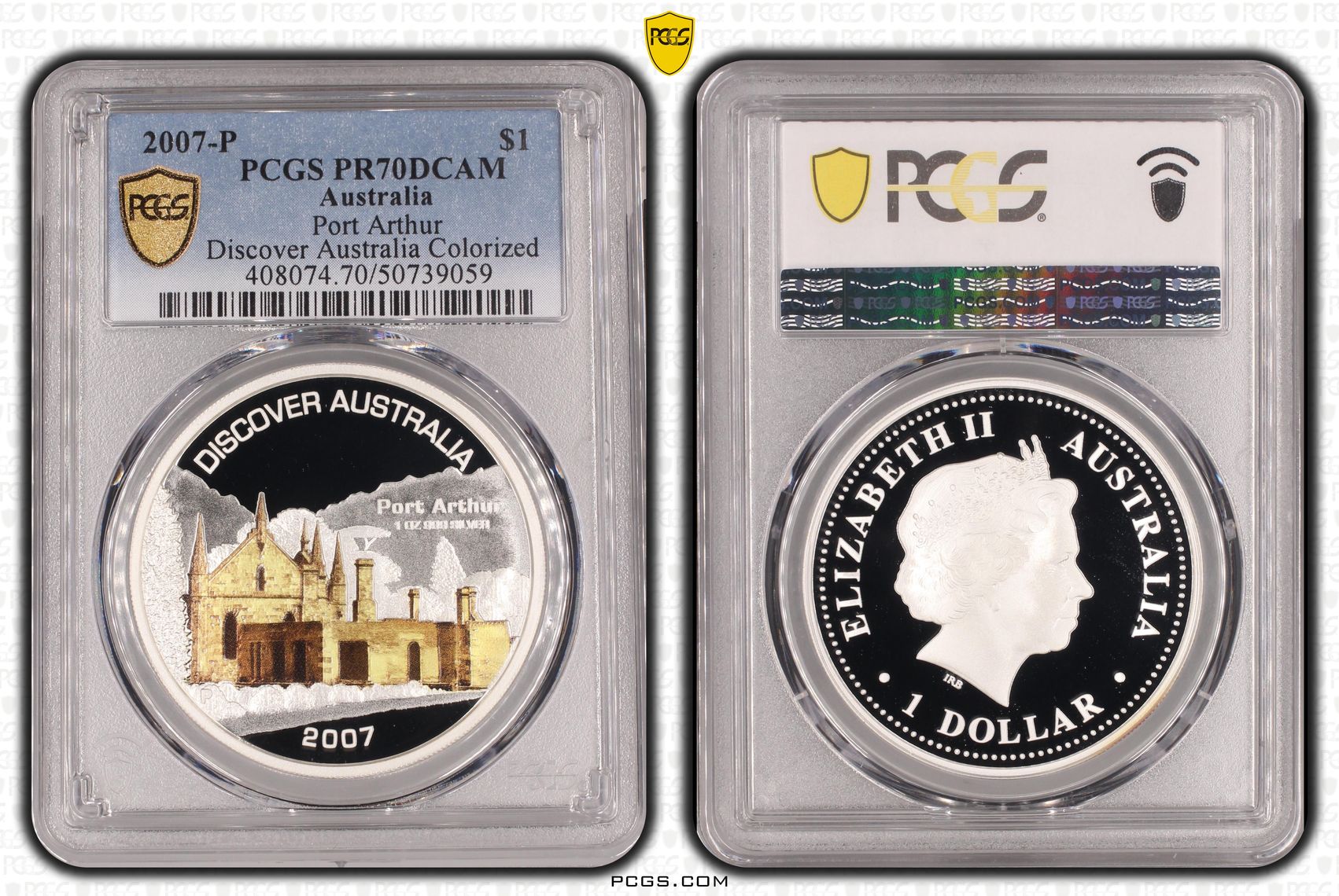 Port Arthur Discover Australia Colorized POP 2/0, One Dollar, 2007-P, PCGS PR70DCAM