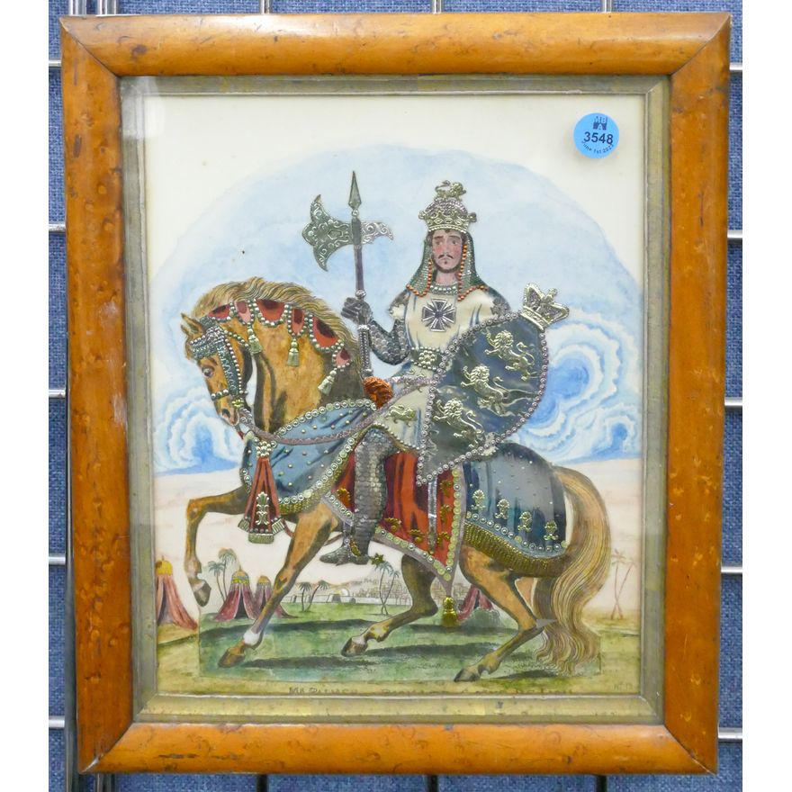 Antique Crusades Metal Embossed Litho Framed 13''x11''