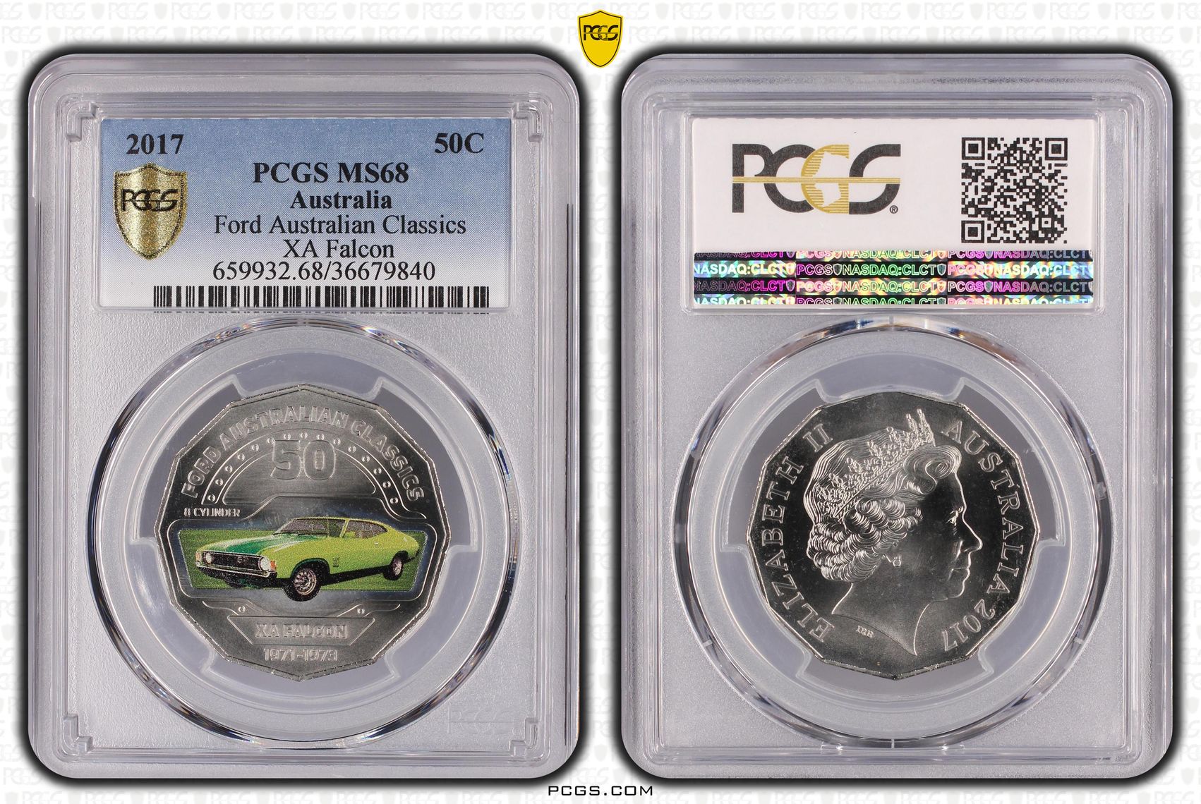 193 · Elizabeth II, Ford Australian Classics - XA Falcon , Fifty Cent, 2017, PCGS MS68