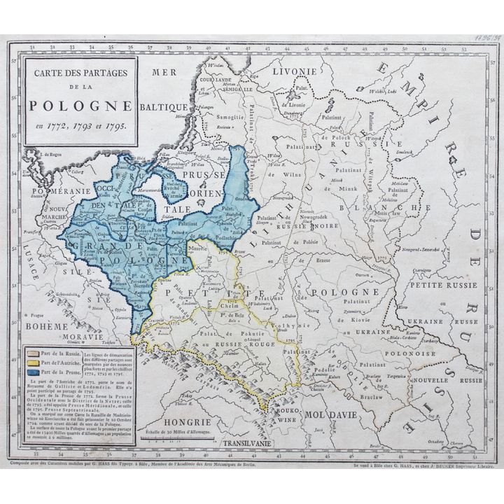 Georg Jakob Decker | Carte des partages de la Pologne en 1772, 1793 et 1795