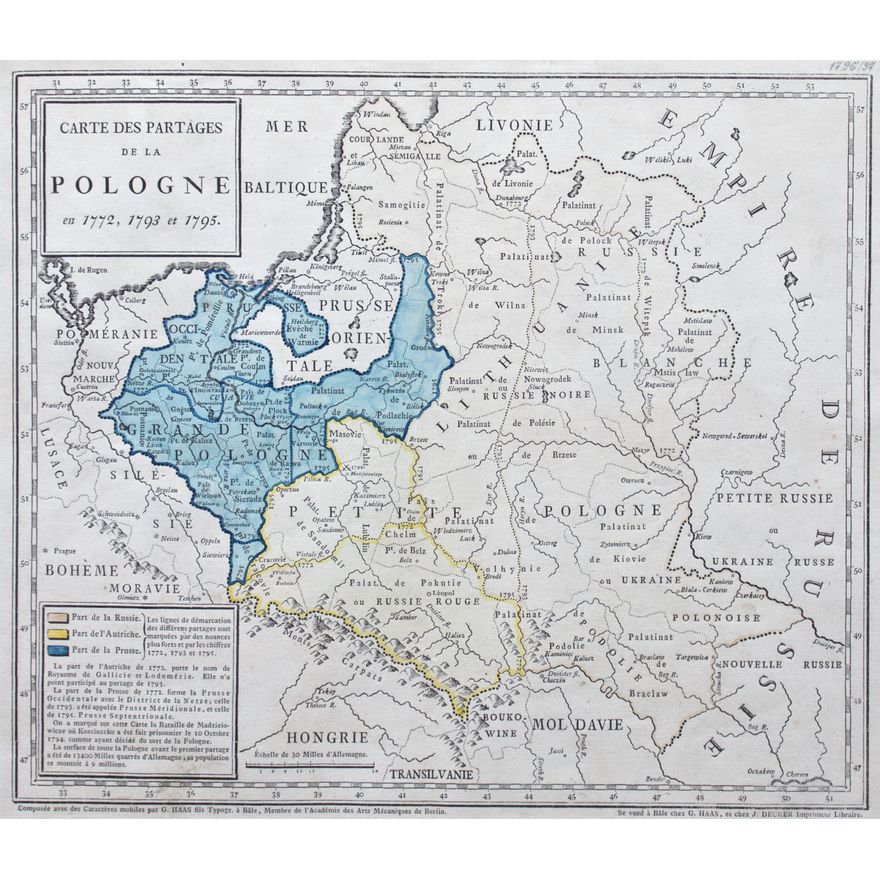 Georg Jakob Decker | Carte des partages de la Pologne en 1772, 1793 et 1795