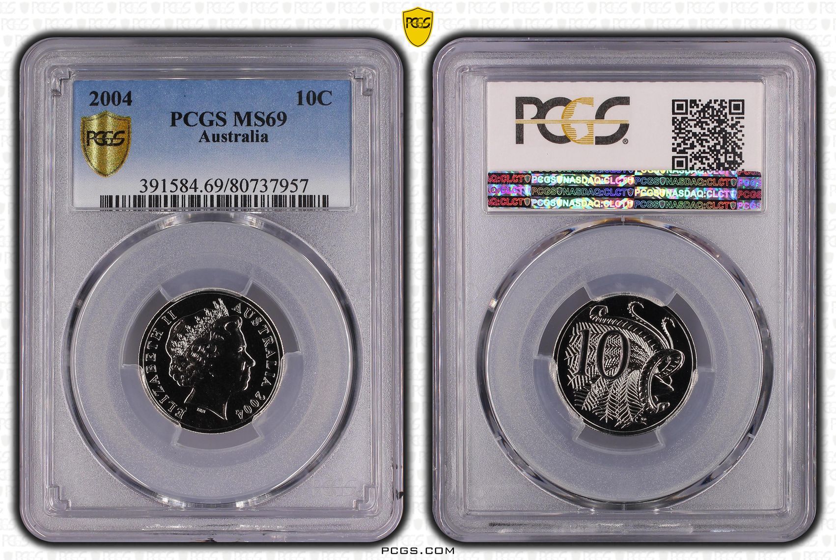 Elizabeth II, Ten Cent, 2004, PCGS MS69