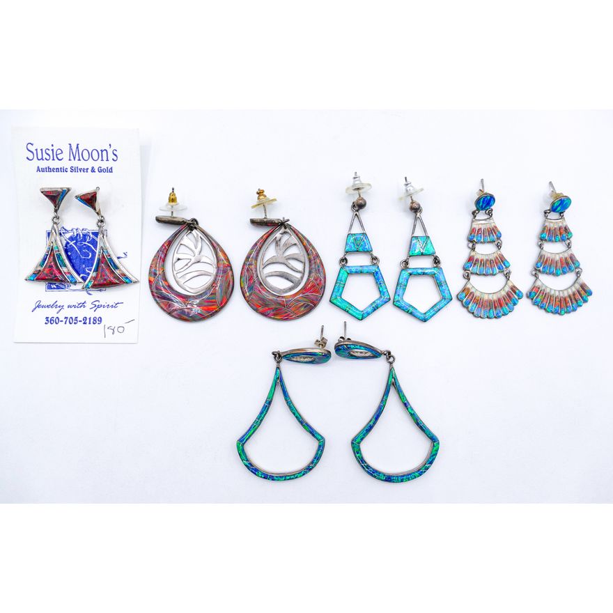 Box Sterling & Opal Art Earrings