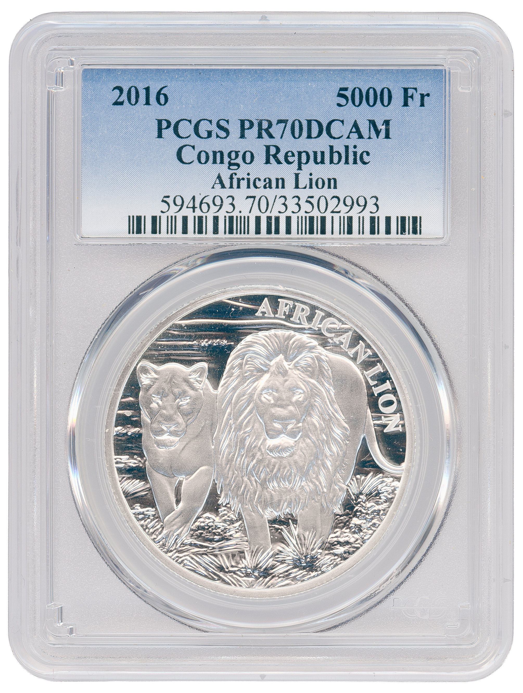 Congo Republic, African Lion, Five Thousand Francs, 2016, PCGS PR70DCAM