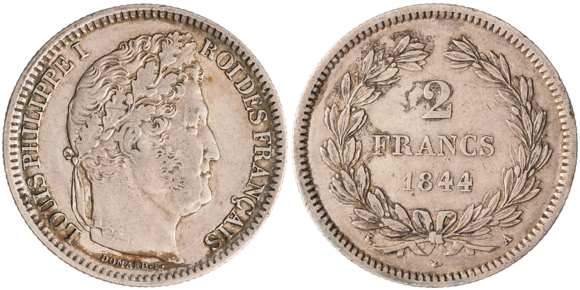 France, Louis Philippe I, Two Francs, 1844-A, gF