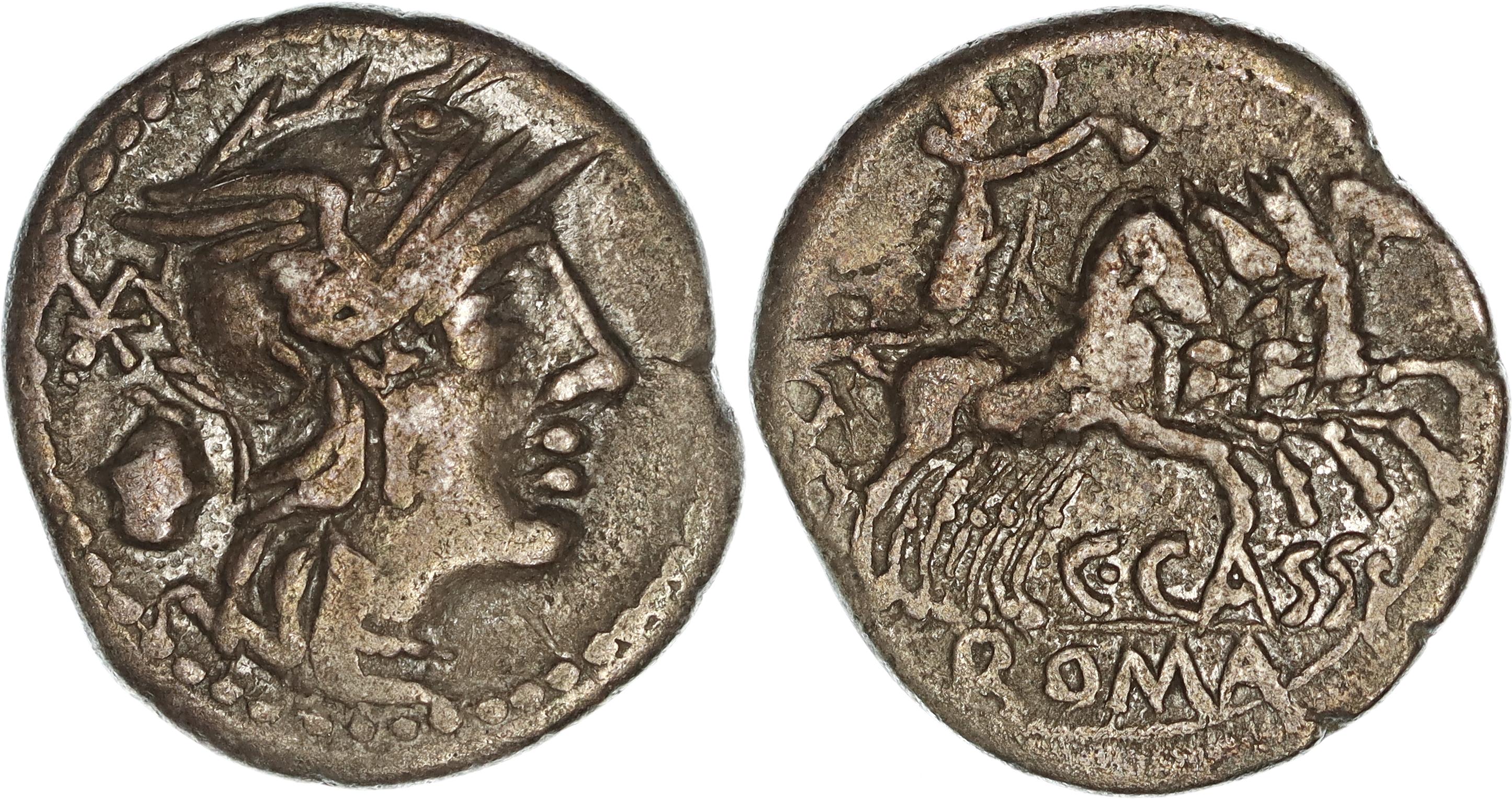 Roman Republic, C. Cassius C.f. Longinus, Silver Denarius, 126 BC, gF-nVF