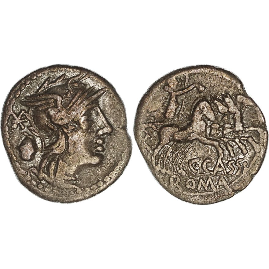 Roman Republic, C. Cassius C.f. Longinus, Silver Denarius, 126 BC,  gF-nVF