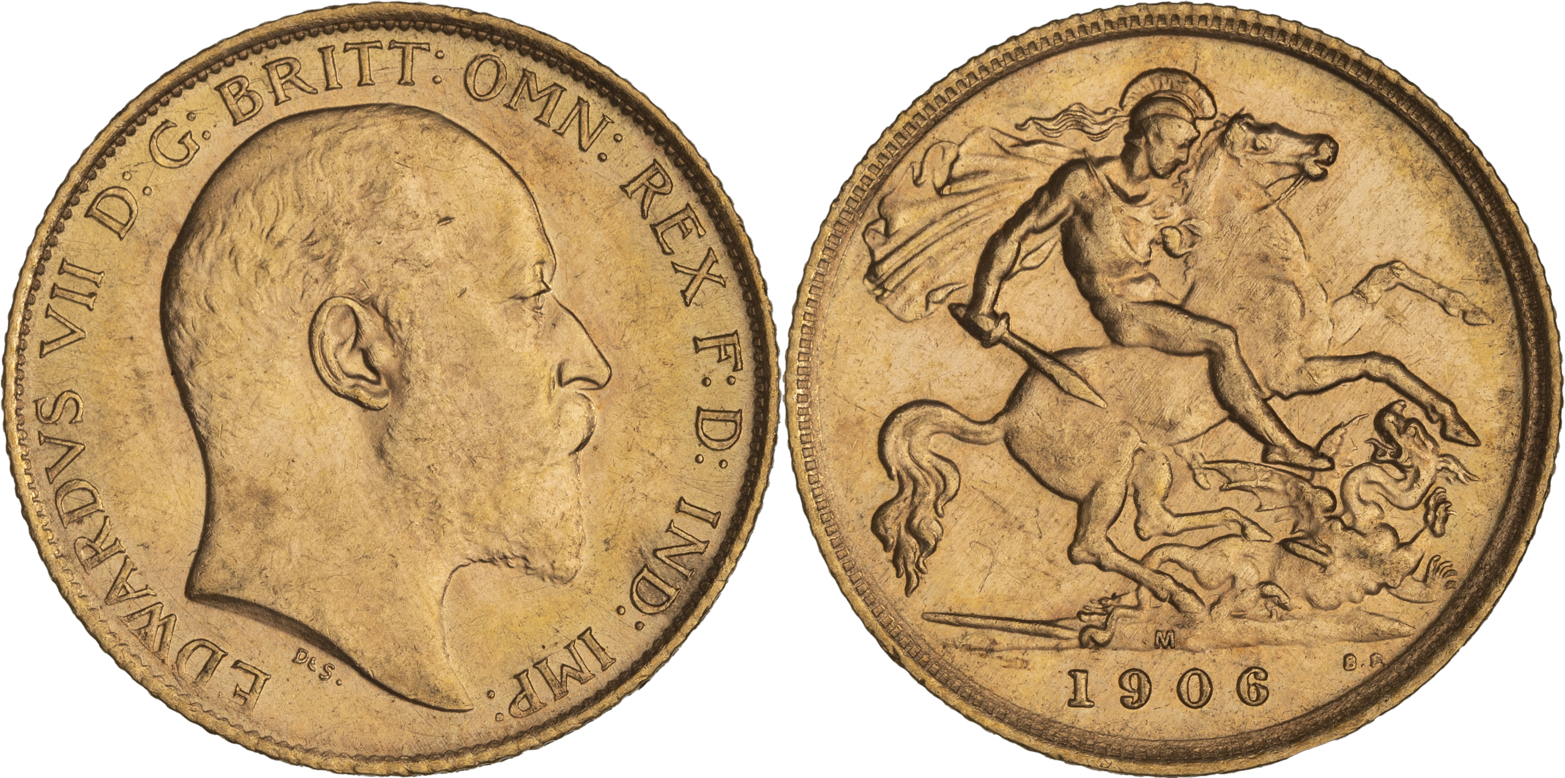 Edward VII, St George Reverse, Half Sovereign, 1906-M, UNC