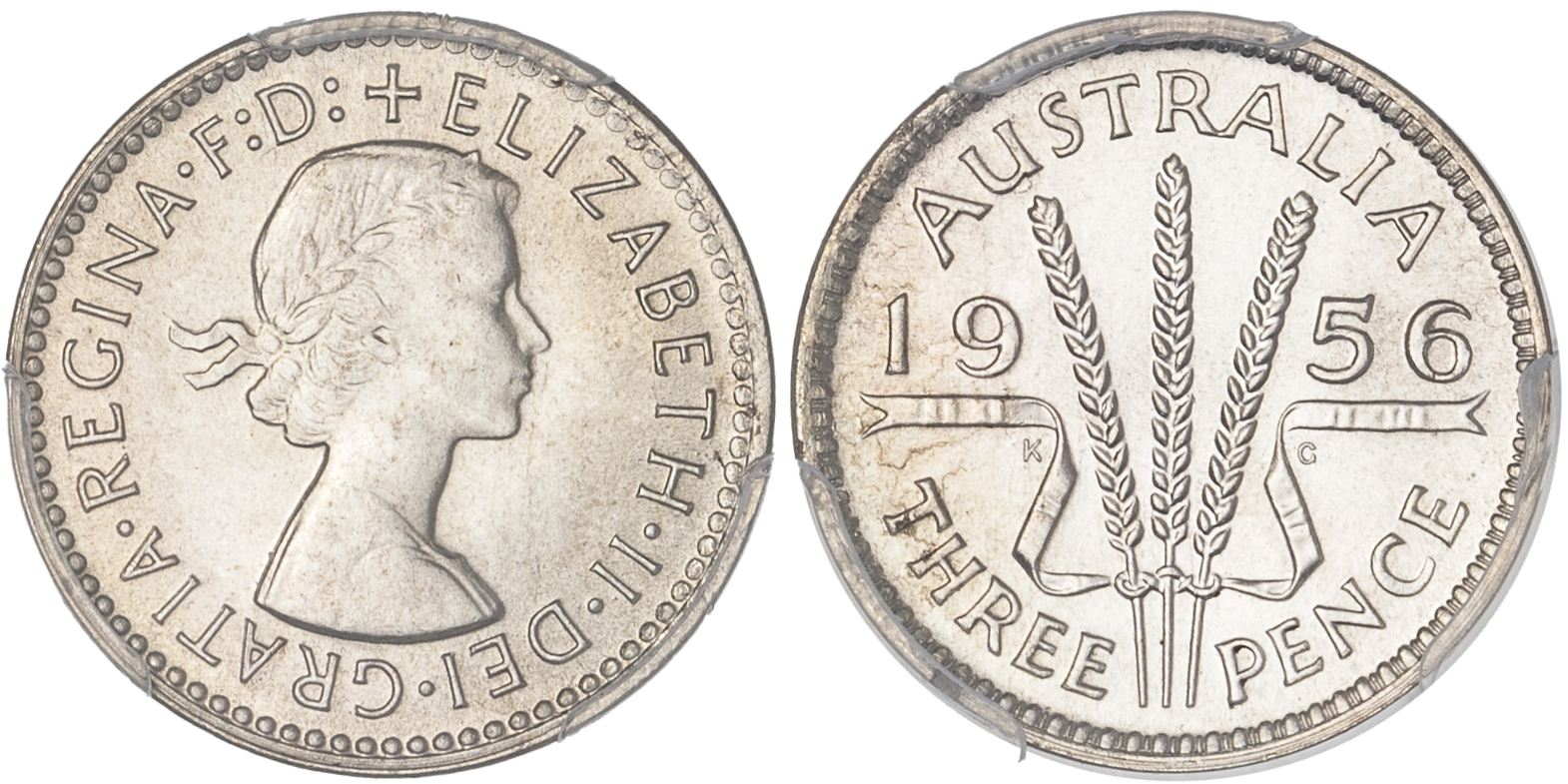 Elizabeth II, Threepence, 1956, PCGS MS66