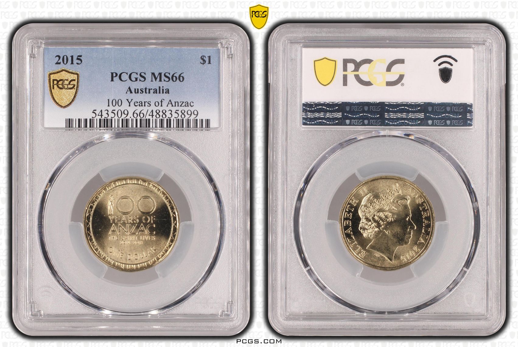 100 Years of Anzac , One Dollar, 2015, PCGS MS66