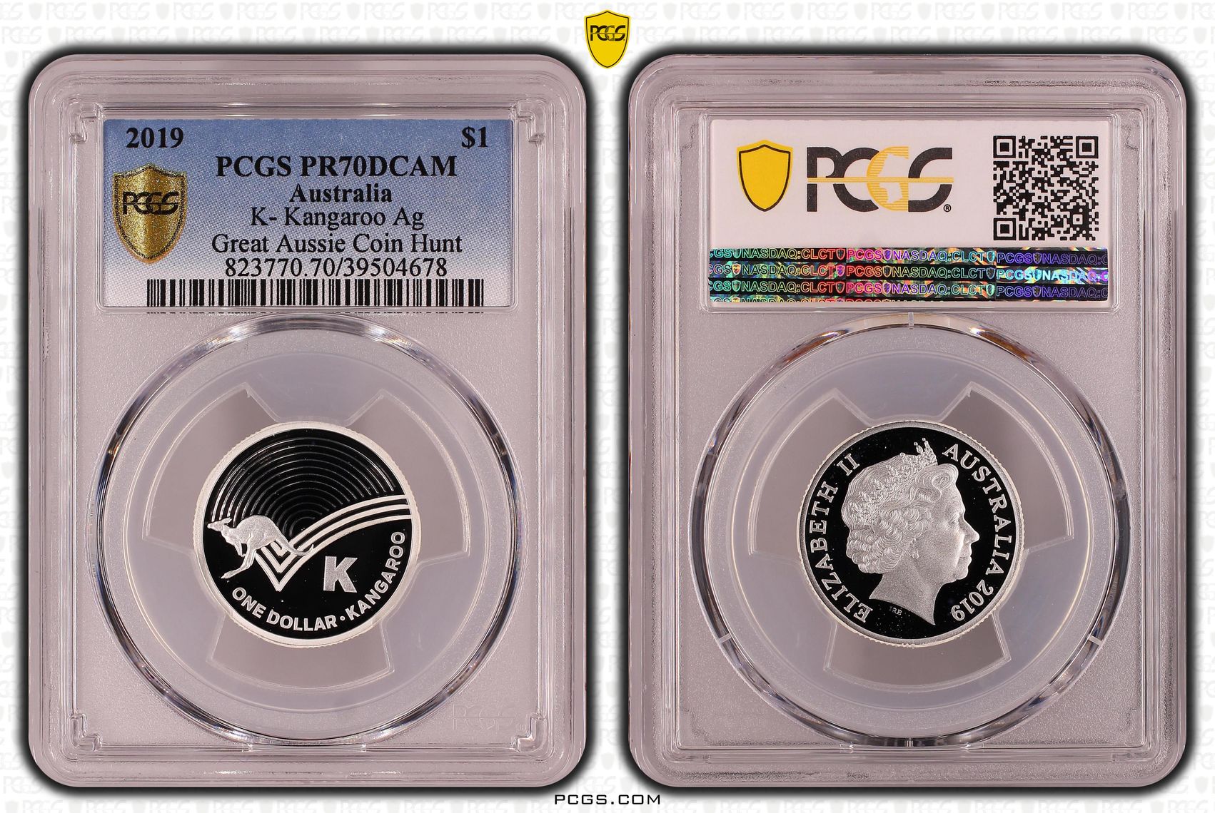 K- Kangaroo Ag Great Aussie Coin Hunt, POP 1/0, One Dollar, 2019, PCGS PR70DCAM